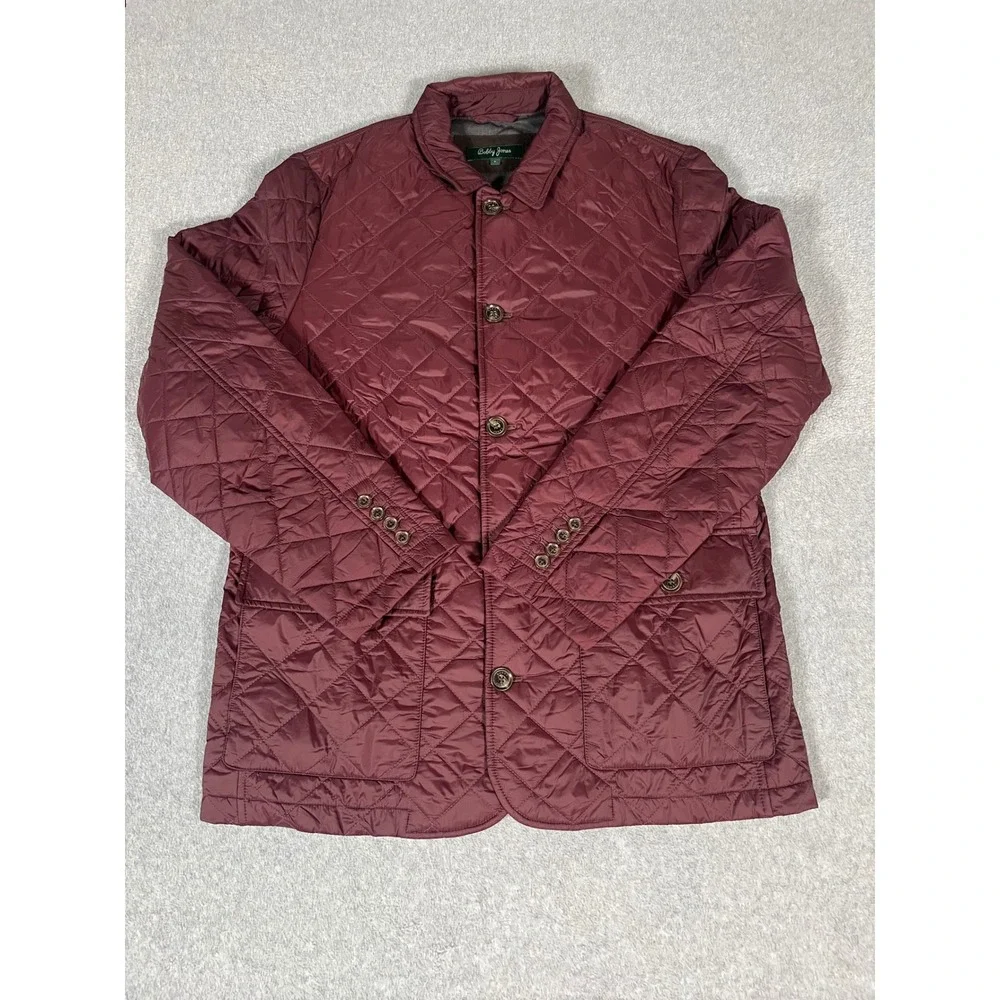 Bobby Jones Mens Quilted Field Jacket Burgundy Diamond Quilt Coat Large